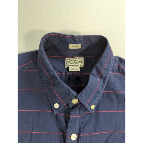 J Crew Slim Fit Tailored Shirt M Navy Red Stripe Long Sleeve Button Front Cotton - Picture 5 of 11
